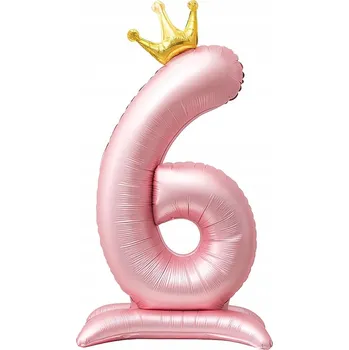 Balónek Fóliový balónek stojící ČÍSLICE 6 s korunou Růžová 100 cm
