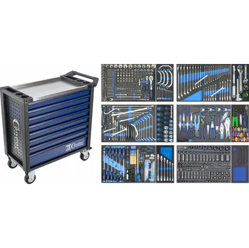 Pojízdný dílenský vozík XXL, 8 zásuvek + 518 kusů nářadí