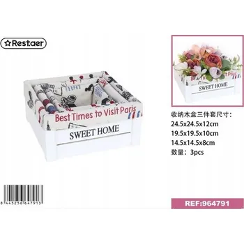 Úložný box Čtvercová dřevěná úložná Krabička, sada 3 Kusů, bílá