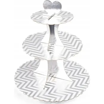PAPÍROVÝ PATROVÝ PODNOS NA ZÁKUSKY NAROZENINY MUFFINY DEKORACE 3 PATRA STŘÍBRNÝ