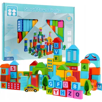 Dřevěná hračka Sada Dřevěných Kostek Město Pro Děti Autíčko Skládání Stavění