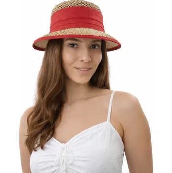 Klobouk SEEBERGER Slaměný klobouk - mořská tráva s červenou stuhou Velikost: 57 cm (M)