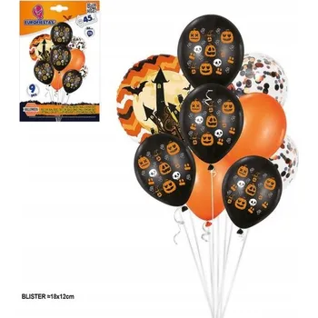 Party dekorace Sada Halloweenských Balónků Oranžová Dýně Netopýři Čarodějnice 9 ks