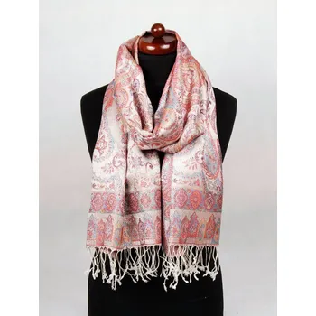 Šála Hedvábná šála Super velká smetanová s červenou a modrou