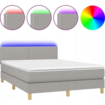 Postel Kontinentální postel s matrací a LED diodami, světle šedá, 203x144x78/88 cm