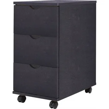 Komoda Černá skříňka na kolečkách se 3 zásuvkami, 33 x 45 x 60 cm