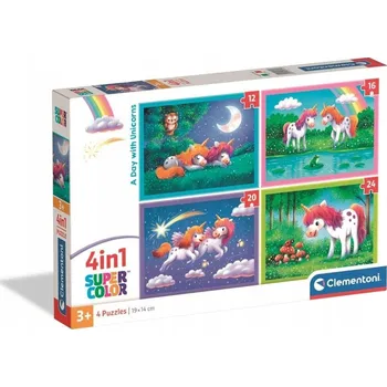 Puzzle Puzzle 4v1 Den s Jednorožci 21740 Jednorožci Clementoni 3+