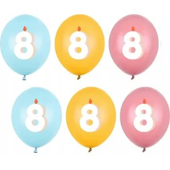 Balónek Id_5548 6x LATEXOVÉ BALÓNKY 30 cm BALÓNEK ČÍSLICE 8 OSMÉ NAROZENINY SVÍČKA