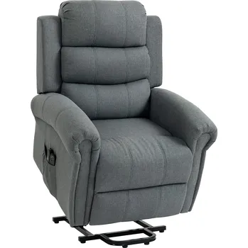 Masáž Masážní křeslo HOMCOM s funkcí stoje, polohovací, vibrační hlavy, s funkcí naklápění, imitace lnu, šedá