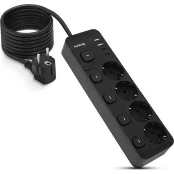 Elektrická zásuvka Huslog HUS1053 nabíjecí stanice 15W 4x zásuvka,2x USB-C,2x USB,5x vypinač černá