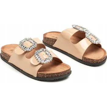 Dámské pantofle BÉŽOVÉ DÁMSKÉ NAZOUVÁKY S PŘEZKAMI OLIMIKA 37