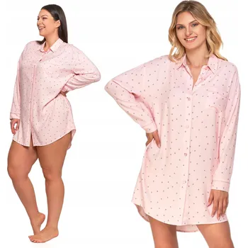 Dámské pyžamo Noční Košile pohodlné volné pyžamo s dlouhým rukávem a puntíky MORAJ 3XL