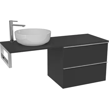 Koupelnový nábytek CERANO - Deska pod umyvadlo Navira Slim - 121x46,5x1,8 cm - skříňka Velora 59 cm - černá matná, chromová úchytka - konzole chrom