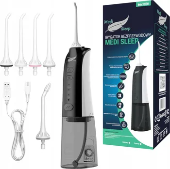 IRIGÁTOR NA ZUBY ČERNÝ BEZDRÁTOVÝ PULZNÍ DENTÁLNÍ 4 REŽIMY 5 NÁSTAVCŮ