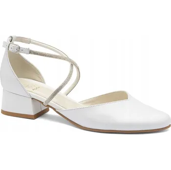 Dámské lodičky Butdam svatební boty z přírodní kůže, kostka, velikost 38, bílá