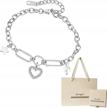 Náramek Dámský náramek SRDCE ZIRKONY perlička ANKRÁ ŘETÍZEK nastavitelný OCEL 316L