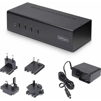 KVM přepínač StarTech.com 4-Port Dual-Monitor DisplayPort KVM Switch, 4K 60Hz, 2x USB 5Gbps Hub Ports, 2x USB 2.0 HID Ports, Hotkey and Push-Button Switching, TAA Compliant - 3.5mm Audio, HDCP (P4DD46A2-KVM-SWITCH) - přepínač KVM / audio - 4 porty - kompatibilní s TAA