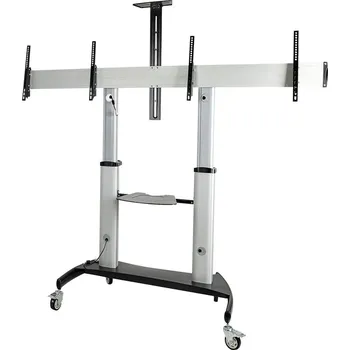 Televizní držák StarTech.com Dual TV Cart for 37-60in VESA TVs up to 110lb (50kg) each, Height Adjustable TV Mount, Mobile Display Cart w/ Webcam & Equipment Shelves, Lockable Casters, TV Cart on Wheels - Rolling TV Stand (STNDMTVDUO) vozík - pro 2 monitory / zahnuté mon