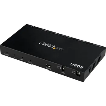 Hi-Fi komponenty StarTech.com 2-Port HDMI Splitter (1x2), 4K 60Hz UHD HDMI 2.0 Audio Video Splitter w/ Scaler & Audio Extractor (3.5mm/SPDIF), Dual HDMI Splitter (1-In 2-Out), EDID Copy, TV/Projector - Supports HDCP 2.2 (ST122HD20S) - rozdělovač video / audio - 2 porty