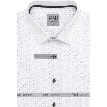 Pánská košile Košile AMJ Slim fit s krátkým rukávem - bílá s tmavým vzorem VKSBR1364 velikost: 44