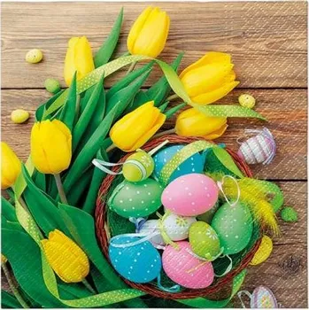 Papírový ubrousek Ubrousky PAW TETE L (20ks) Easter basket and tulips