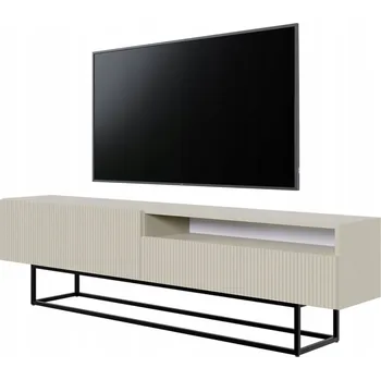 Televizní stolek TV stolek Veldio s nikou 175 cm šedobéžový s černými nohami