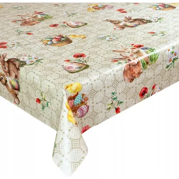 ubrus Cerata na Metráž Ubrus Ceratový Velikonoce Béžová Zajíc Vajíčka 140x140 cm