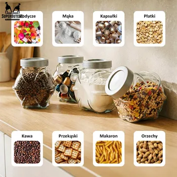 Dóza na potraviny Kuchyňská skleněná dóza S VÍKEM 1,7L na sušenky, kávu, kapsle, bonbóny