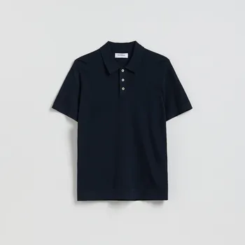 Pánský svetr Reserved - Polo svetr s bavlnou - tmavomodrá - 643HD-59X - 643HD-59X-M