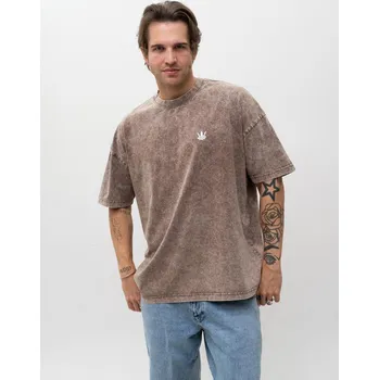 Pánské oblečení OVERSIZE TRIČKO Tričko S Krátkým Rukávem Pánské HNĚDÉ Prané Jigga M