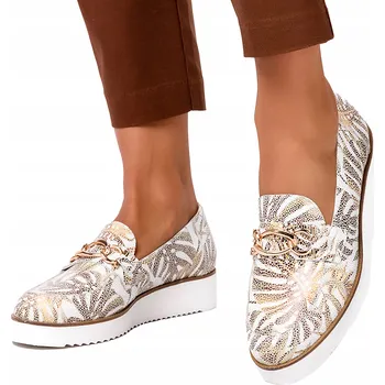 Dámské mokasíny KOŽENÉ DÁMSKÉ MOKASÍNY OZDOBNÝ ZLATÝ ŘETÍZEK MÓDNÍ VSUVNÉ POLOBOTKY vel. 41