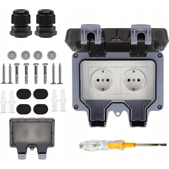 Elektrická zásuvka Hermetická šedá Elektrická zásuvka 2 ks IP66 voděodolná 220V