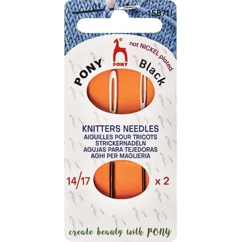 Nástroj na niť a příze Pony BLACK jehly na vlnu bez niklu 2 ks