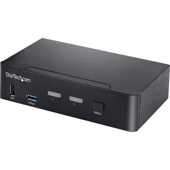 KVM přepínač StarTech.com USB C KVM Switch, 2 Port DisplayPort KVM w/ 4K 60Hz UHD HDR Video, 3.5mm Audio, USB Type C KVM Switch, 4x USB HID and 2x USB A 3.2 Gen 1 5Gbps Hub, Thunderbolt 3/4 Compatible - Hot Key Switching (SV231DPUCA) - přepínač KVM / audio / USB - 2 p