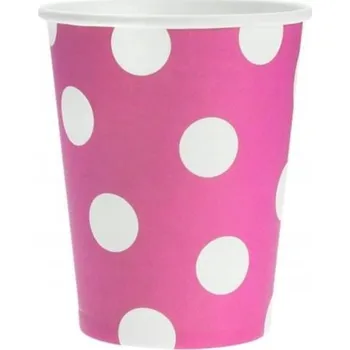 Party nádobí Narozeninové Kelímky růžové puntíky, 270ml, 6 Ks