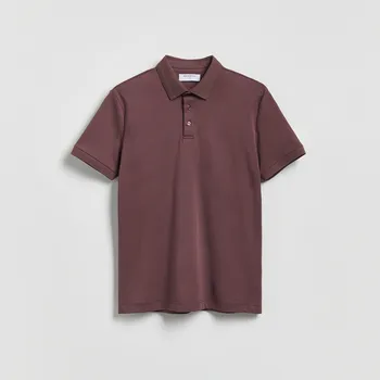 Reserved - Bavlněná polo košile slim - hnědá - 012HM-83X - 012HM-83X-XXL