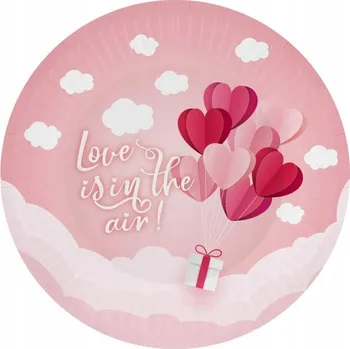 Party nádobí PAPÍROVÉ TALÍŘKY 18 cm LOVE IS IN THE AIR RŮŽOVÉ VALENTÝNKY 6 ks GODAN