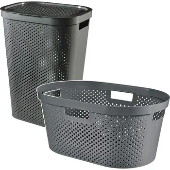 Koš na prádlo Curver Infinity Recyklovaný koš na prádlo, objem 40 l, tmavě šedý, 100% recyklovaný, 245675 + Curver Infinity Recyklovaný koš na prádlo 60 l