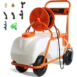 Trávníkový postřikovač s kolečky, nastavitelný tlak 0-90 PSI, postřikovač s nádrží o objemu 60 l, s 8 tryskami, 2 tyčemi, širokým víkem pro zahradu, VEVO356 | bílá