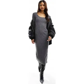 Dámské šaty NEW LOOK ŽEBROVANÝ ŠEDÝ MIDI ŠATY (46)