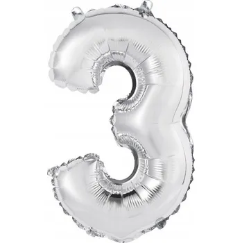 Balónek Fóliový balónek číslice 3 stříbrný 35 cm 1 Ks