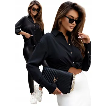 Dámská košile Ivon dámská košile s dlouhým rukávem, bez vzoru, černá B53-CZARNY, velikost 4XL/5XL