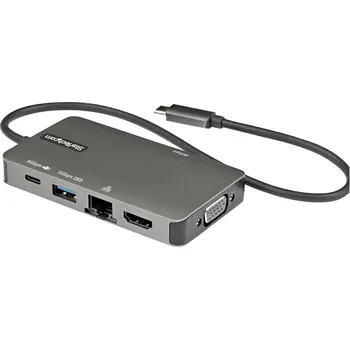 StarTech.com USB-C Multiport Adapter, USB-C to 4K 30Hz HDMI or 1080p VGA, USB Type-C Mini Dock with 100W Power Delivery Passthrough, 3-Port USB 3.0 Hub 5Gbps, GbE, 12" Long Attached Cable - Works w/ Thunderbolt 3 (DKT30CHVPD2) - dokovací stanice - USB-C -
