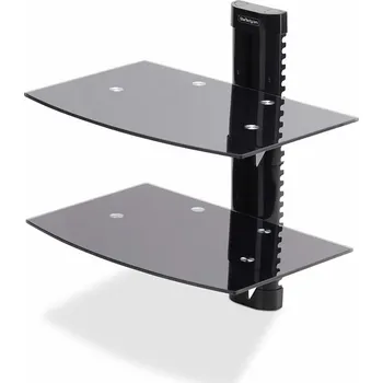 Televizní držák StarTech.com Dual Floating Wall-Mounted AV Shelves, Adjustable Height Shelf For Under TV, Organize A/V Equipment On Black Tempered Glass Shelves police - pro komponenty audio/video - černá