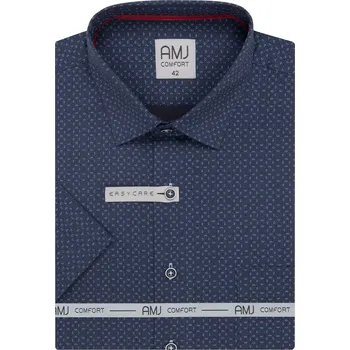 Pánská košile Košile AMJ Slim fit s krátkým rukávem - modrá s červenými detaily velikost: 38