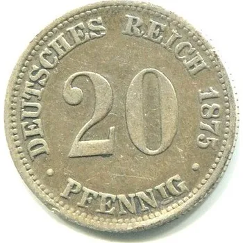 NĚMECKO. 20 Pfennig 1875/J. Ag.