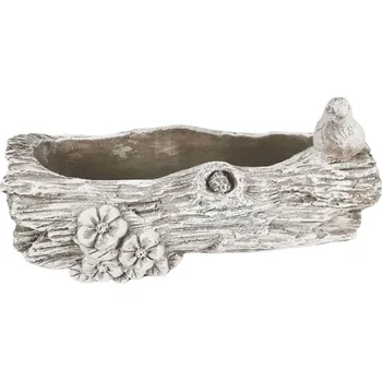Květináč Cementový květináč ve tvaru dřeva – šedý, 27,5 x 11,5 x 13 cm