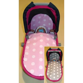 Dětské zboží Peřinky do kočárku pro panenky Puntíky růžová/Puntíky šedá