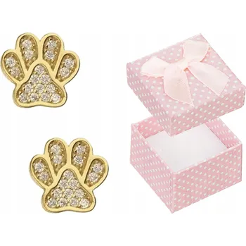 Náušnice Pozlacené Stříbrné Náušnice Psí Tlapky s Zirkony Malé Zlaté Puzetky 925