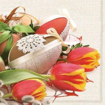 Papírový ubrousek Ubrousky DAISY L (20ks) Tulips, Easter Eggs &amp; Catkins